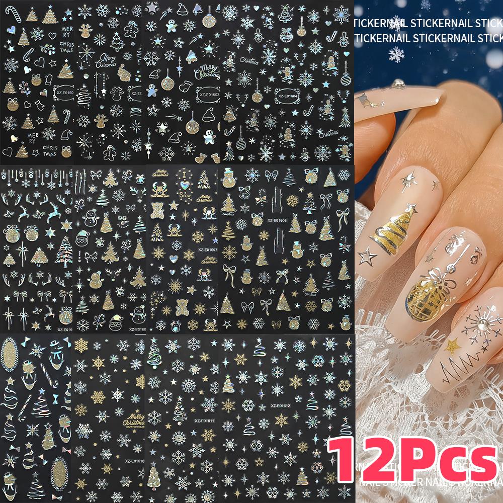Elk Bugle Call - 12Pcs 3D Laser Silver Christmas Nail